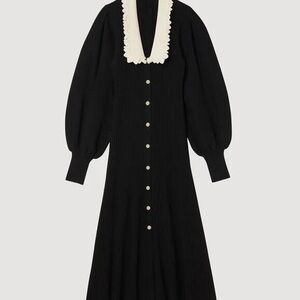 Sandro 2-tone Puff Sleeve Midi Knit Dress